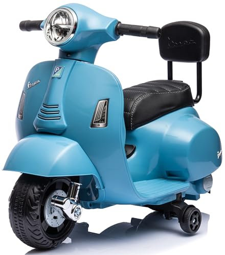 Vespa Electrique Voiture avec Dossier Enfant de 2 Ans 6 Volts Bleu - Vespa avec Dossier Enfant avec Sons et lumières intégrés, Velo Electrique
