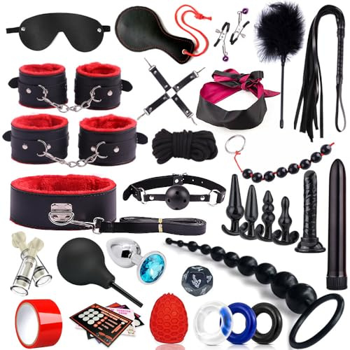 34 Pièces Kits de Bondage, SM Sex Toys Erotiques Set Adultes Toy pour Les Débutants, Érotiques Jouets Sexuels BDSM Anal Plug Menottes Masque Yeux Pour Sextape