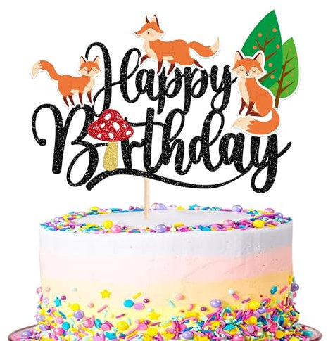 1 Stück Fuchs Tortendeko Glitzer Happy Birthday Füchse Kuchen Deko Niedlicher Fuchs Geburtstag Cake Topper für Baby Dusche Braut Dusche Kinder Geburtstags Party Kuchen Dekoration Schwarz