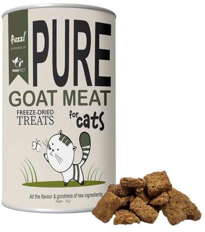 Fuzzl Pure Freeze Dried 100% Goat Meat Cat Treats and Food Topper - 50g. Natural, Wholesome, Hypoallergenic Cat and Kitten Snacks