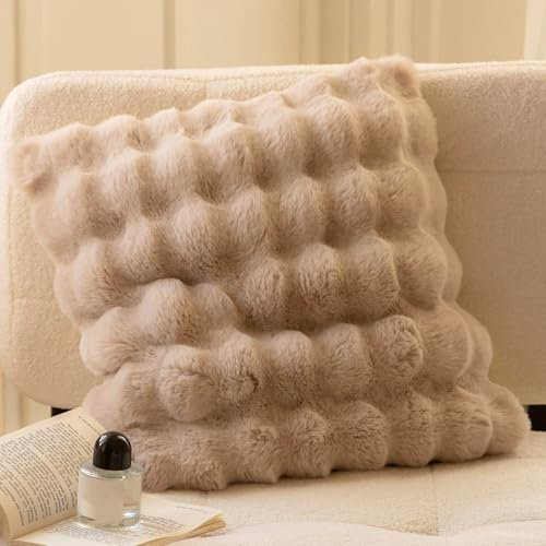 YeyeCyrilze Bubble Decke PlüSch Kunstfell Kissenbezug Weiß 45x45 cm KüNstlich Pelz KissenbezüGe Kuschelkissen Welle KissenhüLle Dekokissen Dekorative Weiche Zierkissenbezug Sofakissen FüR Wohnzimmer