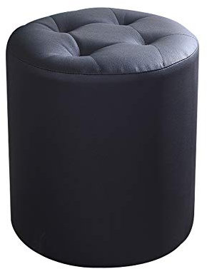 Runder schwarzer Leder-Polster-Pouf, 32 x 35 cm