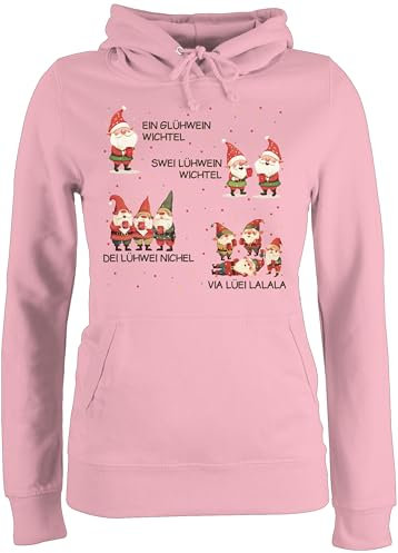 Pullover Damen Hoodie Frauen - EIN Glühwein Swei Glühwein | Wichtel | Weihnachten | Weihnachtsmarkt | Weihnachtsmotiv I Weihnachtsmarkt I Adventszeit - S - Hellrosa - mit wintermotiv