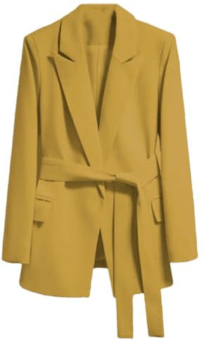 Pegsmio Blazer da donna primavera autunno cravatta up giacca slim fit elegante top outwear ufficio blazer, Giallo limone, S