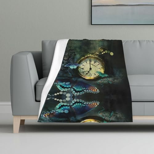 MDATT Flanelldecke mit Schmetterlings-Uhren, 81,3 x 121,9 cm, 320 g/m², weiche Decken für Bett, Sofa, Couch, Reisen, Camping
