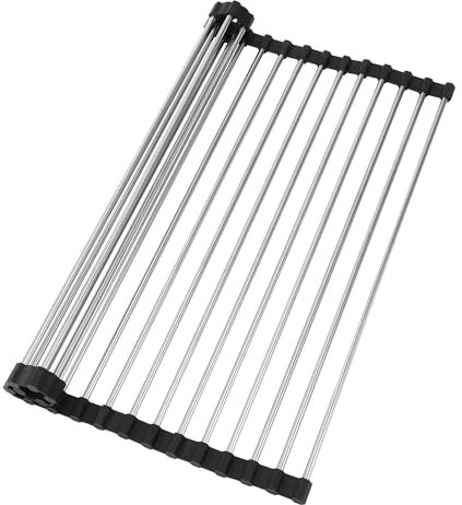 Escurridor Plegable,Escurridor de Platos,Escurreplatos enrollable,Escurridor de cubiertos plegable,Escurreplatos Sobre Fregadero,Escurridor Plegable para escurrir verduras y frutas (negro, 43 x 35 cm)