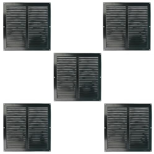 Amig - Confezione da 5 Griglia Quadrata in Alluminio con Zanzariera | Griglie di Ventilazione per Uscita d'Aria | Ideale per Soffitto di Cucina e Bagno | Dimensioni 300 x 300 mm | Colore Nero