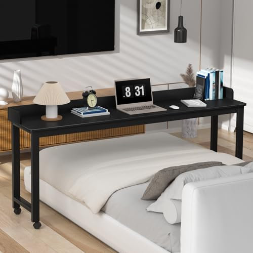 Makamsui Overbed Table with Wheels, Rolling Desk Over Bed on Wheels Overbed Laptop Table for Home Office Bedroom Hospital Workstation Dining Table Computer Desk with Heavy Duty Metal Leg Black