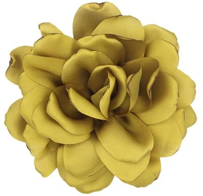 LOZTBUE 1 pièce de broche de fleurs de roses, grande broche de mousseline, pince à cheveux, classique, élégante, faite à la main, de fleurs, appropriée pour le mariage, la fête (Jaunâtre)