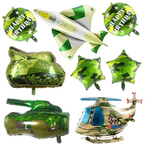 SPERMUOY Kindergeburtstag Deko Jungen,8 Stück Flugzeug Luftballon Deko Tarnung Ballon XXL groß Panzer Folienballon für Kindergeburtstag Luftballons Junge Geburtstag Deko