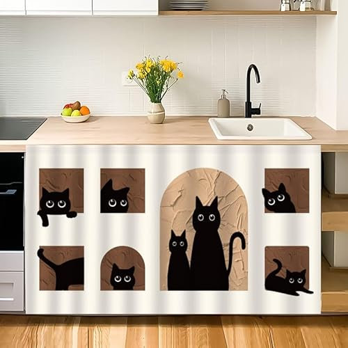 Highdi Schrankvorhang mit Klett, Schrank Vorhang Küche für Regal Selbstklebend Privatsphäre Schrankgardine für Küche, Kleiderschrank, Kommode (Weiß Braun,80 x 140 cm)