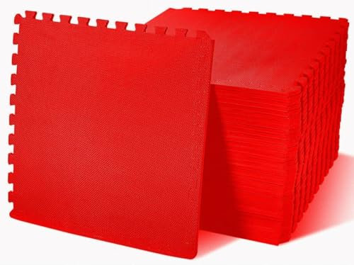 Extra Thick (2cm) Foam Exercise Mats, Gym Flooring Mat, Interlocking Puzzle EVA Floor Tiles, Non slip Rubber Cushion For Home Workout (8 Mats - 32 Square Feet) (Red, 60cm x 60cm x 2cm)