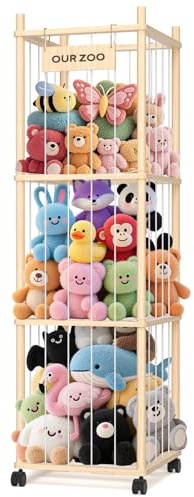 Soft Toy Storage: Wooden Cuddly Toy Storage with Mesh Net and Brake Wheels | Space-Saving Stuffed Animal Storage, Plush Toy Organizer for Kids' Rooms, Playrooms, Nurseries and Bedrooms