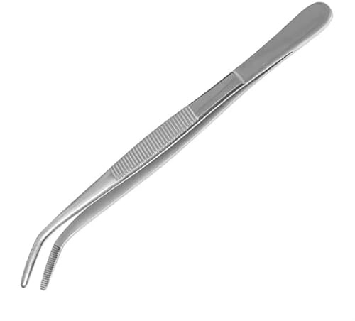 Japanese Knife Company Japanese Tweezers Matt Cranked - 150mm, Silver | Matte finish prevents glare and fingerprints during delicate culinary plating and precise food presentation.