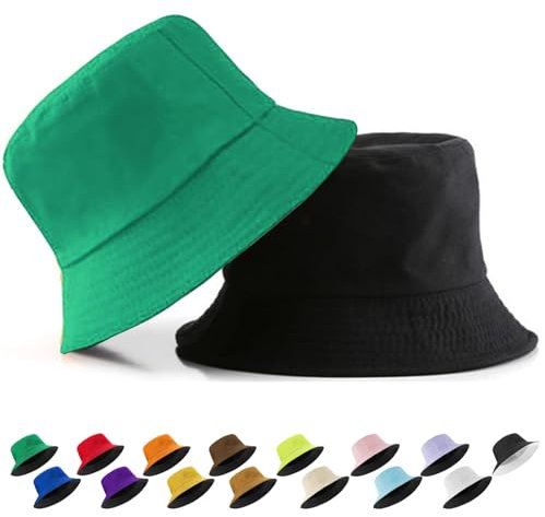YOUYIKE Doppelseitiger Fischerhut aus 100% Baumwolle – Doppelseitiger Bucket hat für Damen & Herren – Sonnenschutz mit großem Rand – Sommer Freizeithut für Strand, Reisen & Outdoor - Grasgrün