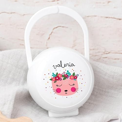 Wanapix | Personalisierte Schnullerbox für Babys | Schnulleraufbewahrung Baby | Schnullerhüllen | BPA-frei | Katze Weiß