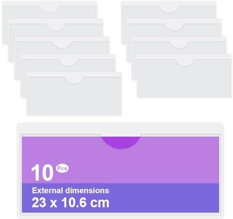 MUWINC Transparente Selbstklebende Kartenhüllen, 10 Stück, 23x10,6 cm | Klare PVC Taschen für Visitenkarten, Ausweise, Etiketten