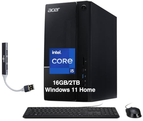 acer Aspire TC-1785-UA92 Business Desktop (Intel i5-14400, 16GB DDR5, 2TB PCIe NVMe SSD, Intel UHD, 300W PSU, WiFi 6E, Bluetooth 5.3, RJ-45, 2 HDMI, Win 11 Home) w/DKZ USB Port Expander