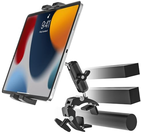 YOOZ Golf Cart Scooter Stroller Handlebar Tablet Holder [Compatible with Various Pole Rod Bar Tubes] Bike Moto Boat Bike Mount Metal Clamp for iPad Pro Air Mini, Galaxy, Kindle, Fire, Phone, 4-13