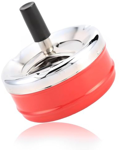 Aschenbecher mit Deckel Rot – Moderner Drehaschenbecher Ø9,5 cm, Windaschenbecher mit Drehknopf für Drinnen & Draußen
