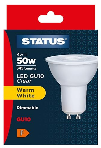 Status Dimmable LED GU10, 4W (50W Equiv), Warm White 2700K | 345 Lumens, 36° Beam Angle, Clear, 1 Pack, 4SLDGU10WC1B10