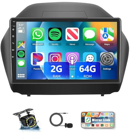 10 Inch Autoradio für Hyundai Tucson IX35 2009-2015 mit Wireless Carplay/Android Auto,GPS NAV/Bluetooth/FM/AHD Rückfahrkamera/2+64G