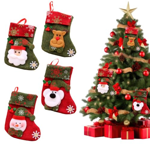 JYNXOR 4 Stück Weihnachtsstrumpf, 16X13cm, Nikolausstiefel zum Befüllen & Aufhängen, Nikolaussocke Weihnachtsdekoration für Kamin, Weihnachtsbaum, Wand, Treppe