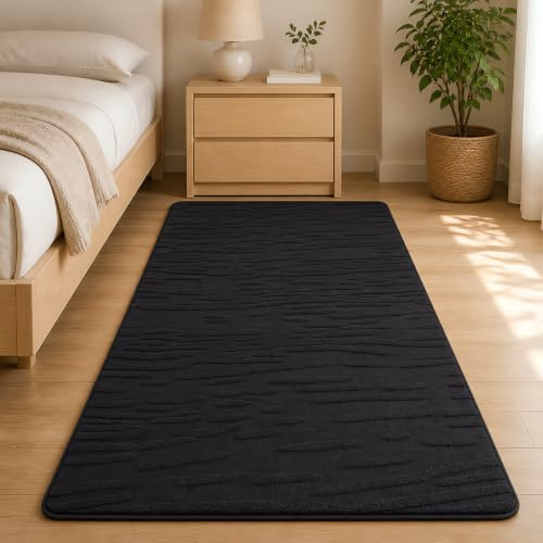 smiry Kurzflor Teppich Wohnzimmer, 80x150cm, Schwarz | Moderner Läufer Waschbar Anti-Rutsch Teppich für Schlafzimmer, Esszimmer, Büro