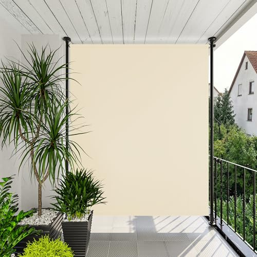 Amopatio Klemmmarkise Senkrechtmarkise 200x310 cm – Vertikalmarkise ohne Bohren mit Handkurbel höhenverstellbar – Sichtschutz, Sonnenschutz & Windschutz für Balkon Terrasse Garten, Beige