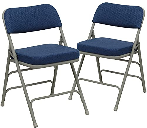 Flash Furniture Hercules Series Metal Folding Chairs with Cushioned Seat, Fabric Upholstered Event Chairs with 300-lb. Static Weight Capacity, Set of 2, Navy