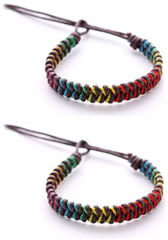 DonDon 2 braccialetti dell'amicizia colorati unisex - Marrone-Arcobaleno