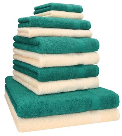 Betz 10-TLG. Handtuch-Set Classic 100% Baumwolle 2 Duschtücher 4 Handtücher 2 Gästetücher 2 Seiftücher Farbe smaragdgrün und beige