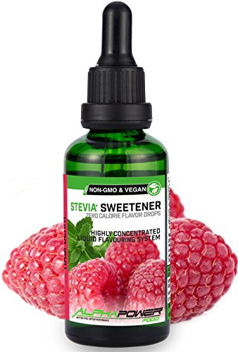 ALPHAPOWER FOOD: Stevia liquida, (1 x50ml Gusto lamponi succosi ) Gusto liquido, Gocce aromatizzanti e dolcificante senza zucchero sostituto dello zucchero & calorie, dolcificante naturale, vegano