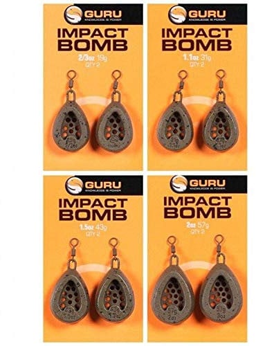 Guru Impact Bomb 2/3oz, Flat Pear Shape with Meshed Bait Cage, Commercial Camo Coating, Accurate Casting for Carp & Coarse Fishing, by Guru Tackle