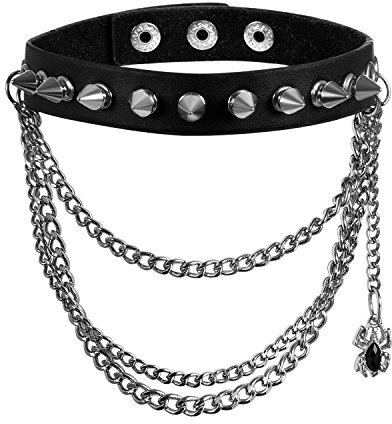 OIDEA Damen Leder Choker Halsband: Punk Rock Spinne Kette Anhänger Echt Lederhalsband Gotik Rock Halsschmuck für Party Kostüm