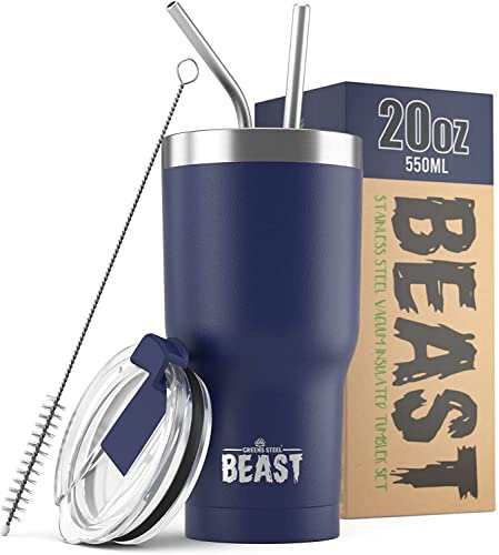 BEAST Mug Isotherme Cafe - 550ml I Bleu royal I Acier Inoxydable I Réutilisable, Tasses Isothermes I 2 Pailles et Brosse Nettoyage I Thermos Cafés de Voyage Double Paroi I Café Chaud ou Glacé