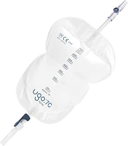 Ugo-Beintaschen (x10) - Urindrainagebeutel/Katheter-Beintaschen, T-förmige oder hebelförmige Taschen mit weicher Stoffrückseite (10er-Pack) (Ugo 7C - 750ml, kurze Tube, Hebelarmatur)