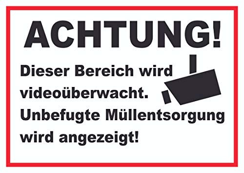 HB-Druck Achtung Videoüberwachung Unbefugte Müllentsorgung Wird angezeigt Schild A0 Rückseite selbstklebend