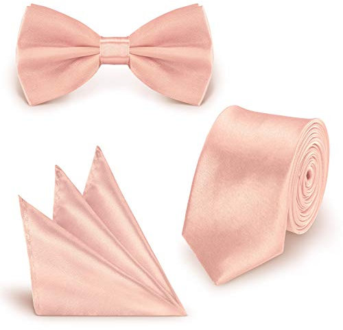 StickandShine Inh. Christian Müller 3 in 1 SET hochwertige Satin Polyester Krawatte Fliege Einstecktuch Zartrosa