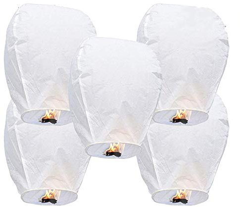 LABOTA Paquete de 5 faroles chinos de cielo, linterna de cielo para liberar en la memoria, 100% biodegradables, ecológicas, linternas flotantes para vuelo exterior, decoración de fiestas, cumpleaños,