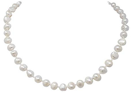 Treasure Bay Elegante Damen-Perlenkette 8–9 mm barocke Süßwasserperlen-Halskette für Damen und Mädchen: Weiß, Rosa, Grau, Schwarz, Grün, Dunkelrot, Perle, Perle