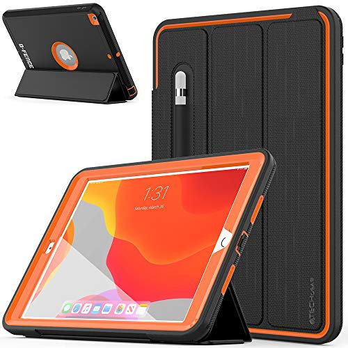 TECHGEAR D-Fence Funda Compatible con iPad 10.2 [9a / 8a / 7a generación] 2021/2020/2019, Funda Protectora Delgada Resistente al Impacto iPad 9/8/7, Niños Escuelas Constructores Trabajadores (Naranja)