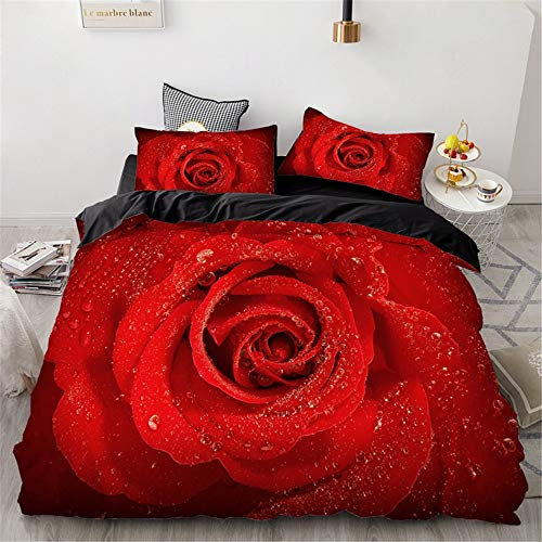 Odot 3D d'impression Ensemble de literie Housse de Couette, literie Parure de lit Microfibre Polyester de Amateur Couette et Taies d'oreiller 50x75cm (Rose Rouge,3pcs-200x200)