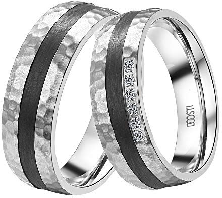 DOOSTI Partnerringe/Trauringe Strong chirugischer Edelstahl mit Carbon – inkl. Gratis Gravur