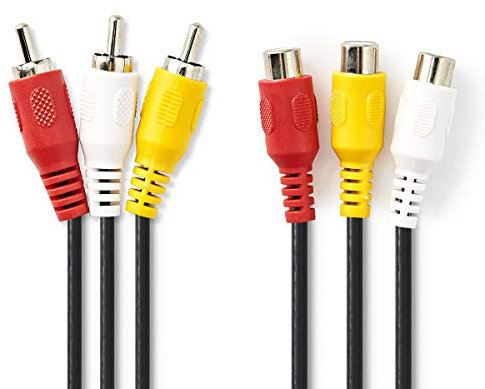 KnnX 28157 | Cavo di prolunga stereo audio e video composito | 3 x maschio Phono RCA a femmina | triplo connettore rosso, bianco, giallo | Lunghezza: 2 metri