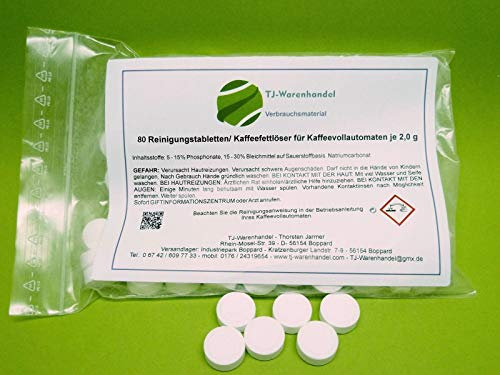 80 Spezialreinigungstabletten für Kaffeemaschinen und Kaffeevollautomaten à 2g/Ø15mm geeignet z.B. für AEG, Bosch, Jura, Siemens, Saeco Reiniger Reinigungstabs Kaffeeautomaten