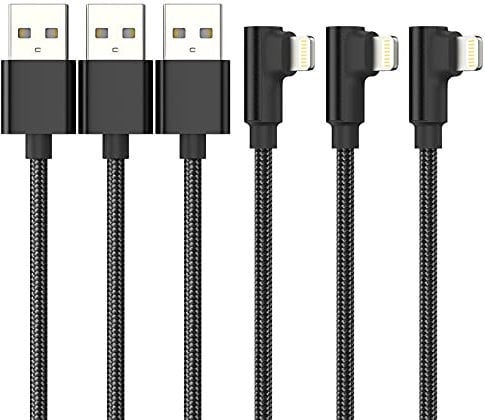 ADILIFT 2m iPhone Lightning Kabel 90 Grad, 3Stück MFi Zertifiziert Lightning auf USB Ladekabel Winkel Stecker iPhone Nylon Schnellladekabel Kompatibel für iPhone 11 Pro Max Xs X XR 8 7 6s 6 plus SE
