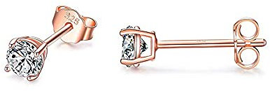 SNORSO Boucles d'oreilles Femme Argent 925, Clous d'oreilles Plaqué Or Rose Avec Zircone Cubique 3mm Rondes pour Femme Fille