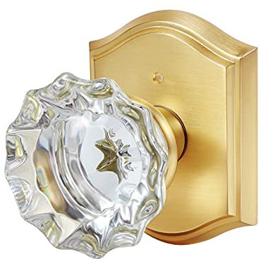CLCTK Premium Glass Door Knobs, Bathroom Bedroom Door Knobs with Lock, Privacy Gold Door Knob Interior, Satin Brass