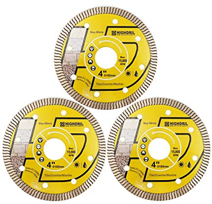 HIGHDRIL Disque Diamant Super Mince 3pcs 100mm Turbo Lame Diamantée à Tronçonner pour Porcelaine Céramique Tuile Granit